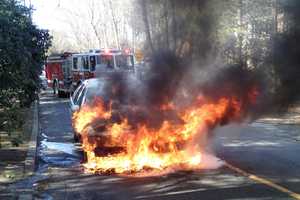 Photos: Two FD Engines Battle Car Fire In Westport