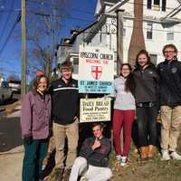 <p>Wooster School students donate turkeys and food to the Daily Bread Food Pantry at St. James Church in downtown Danbury.</p>