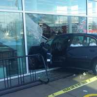 <p>A car drives into the lobby of Greenburgh Public Library at 300 Tarrytown Road early Friday afternoon. No one was reported hurt.</p>