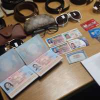 <p>Forged U.S. passports, driver&#x27;s licenses and other fake credit cards and gift cards recovered this week during a Harrison investigation of three natives of Chile involved in a wider theft ring.</p>