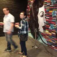 <p>Artwork includes this mural made entirely of books.</p>