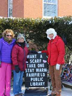 Knitting Groups 'Yarn Bomb' Fairfield Library With Free Scarves, Mittens