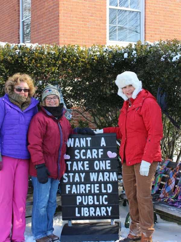 Knitting Groups 'Yarn Bomb' Fairfield Library With Free Scarves, Mittens