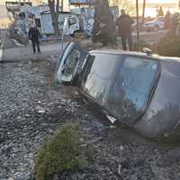 <p>Both occupants refused medical treatment after the SUV rolled off Route 17 in Carlstadt.</p>