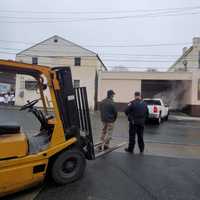 <p>The forklift used to move the truck.</p>