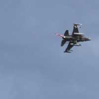 <p>F-16 over the Hudson River on Tuesday.</p>