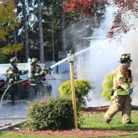 <p>A trio of Wayne fire companies doused the blaze from several angles.</p>