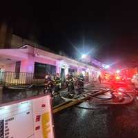 <p>Firefighters at the first fire.</p>