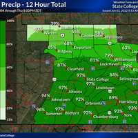 <p>Weather map of probable precipitation in Pennsylvania.</p>