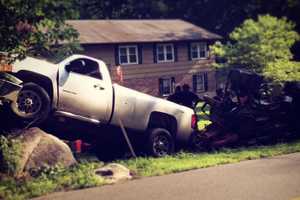 Pickup Truck Ends Up Stuck On A Rock After Monroe Crash