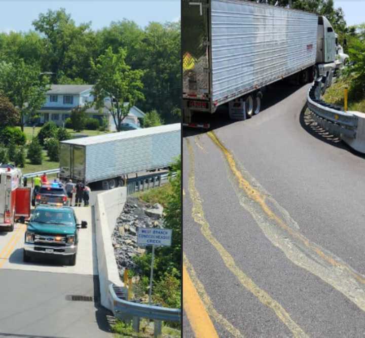 The scene of the eggs oozing out of a tractor-trailer in Mercersburg.