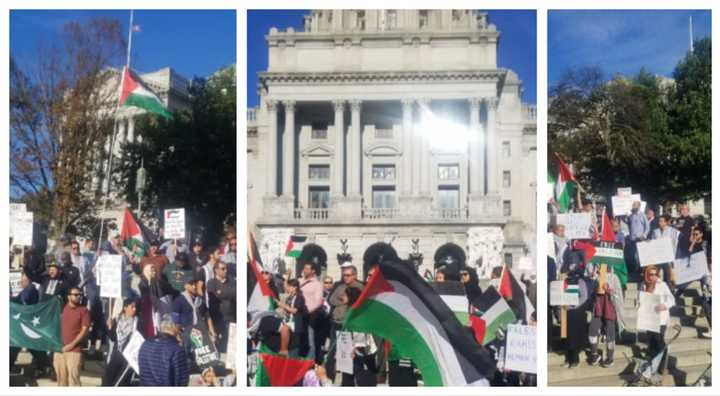 The &quot;Peace For Palestine&quot; Rally in Harrisburg, on the Pennsylvania Capitol steps.