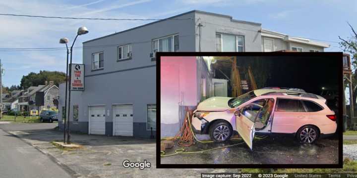 A car into the side of York Tire and Auto Service.