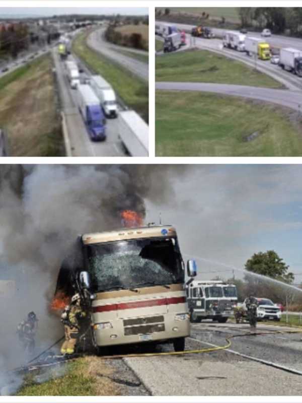 RV Sparks Mile Long Brush Fire Halting Traffic On I-81 Near MD/PA Line: PennDOT (VIDEO)