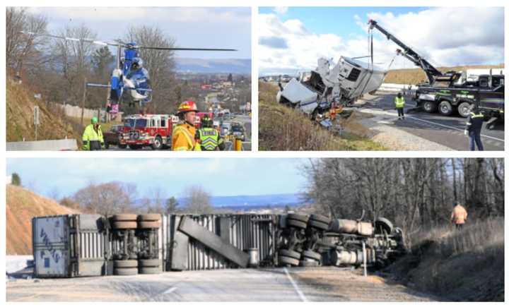 The scene of the tractor-trailer rollover on US Route 15.