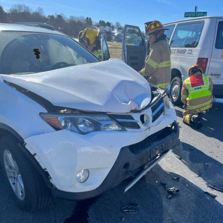 First responders at the scene of the two-vehicle crash involving a school van in Lititz.&nbsp;