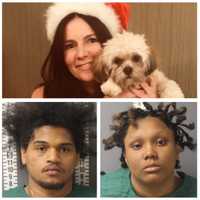 <p>Halley Tejada (bottom left) and Kensly Alston (bottom right) who are accused of killing Nadia Vitels (top), stuffing her in a duffle bag, shoving it in a closet, stealing her Lexus, and crashing the car in Pennsylvania.</p>