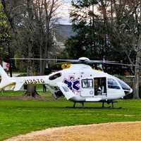 <p>The medical chopper landed at the George White Middle School field in Hillsdale and flew the victim to Hackensack University Medical Center.</p>