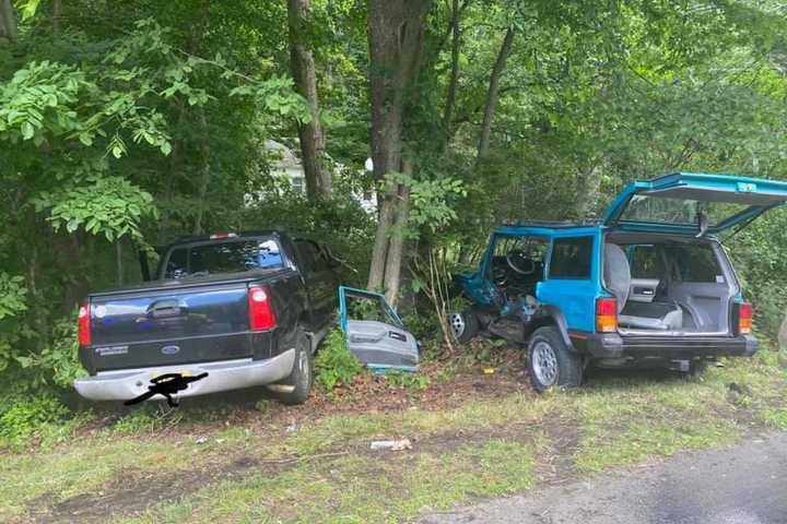 UPDATE: 1 Airlifted, 2 Others Injured After Hunterdon County Crash Sends Truck, SUV Into Woods