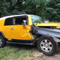 <p>A guardrail was shoved through an SUV during a crash on the TSP.</p>