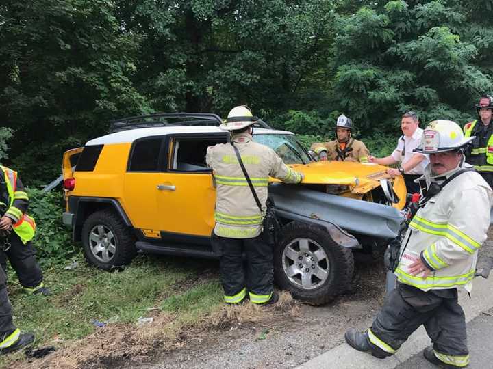 A guardrail was shoved through a vehicle during a crash on the TSP.