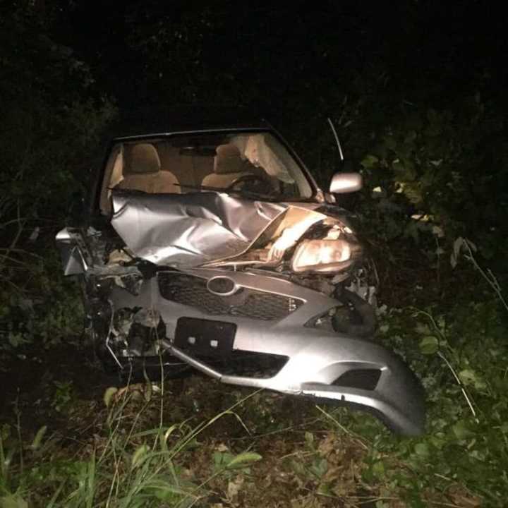 A car went off the road near 230 Weston Road in Weston early Sunday, breaking a telephone pole in half.