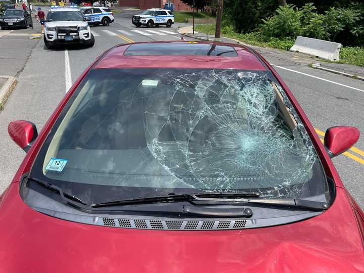 The vehicle in the aftermath of a crash that hospitalized a bicyclist.