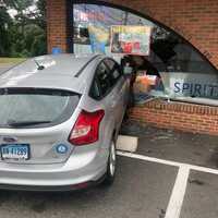 <p>The car into the building.</p>