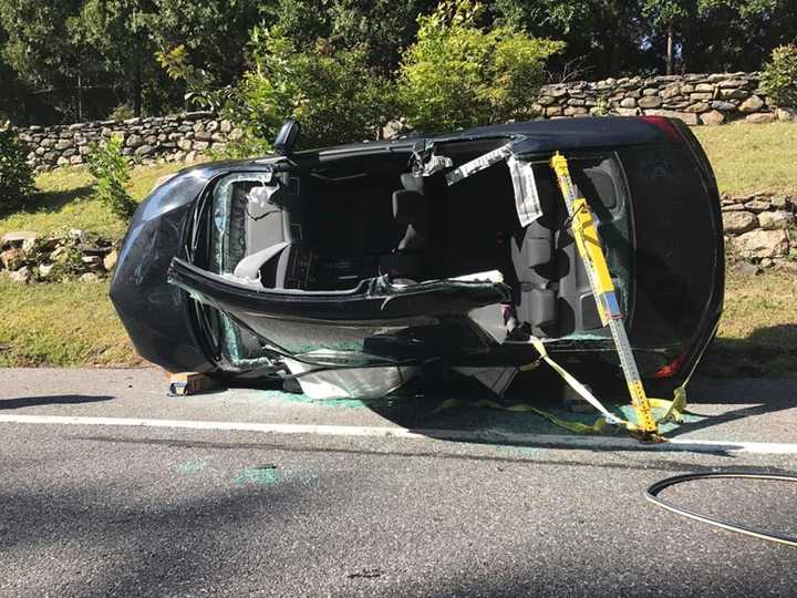 A man was injured when he swerved to avoid a bicyclist and ended up rolling his vehicle.