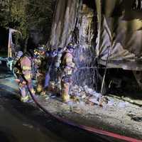 <p>A tractor-trailer went up in flames on Route 287 Sunday night, prompting a quick and efficient response from several local fire departments, state police said.</p>