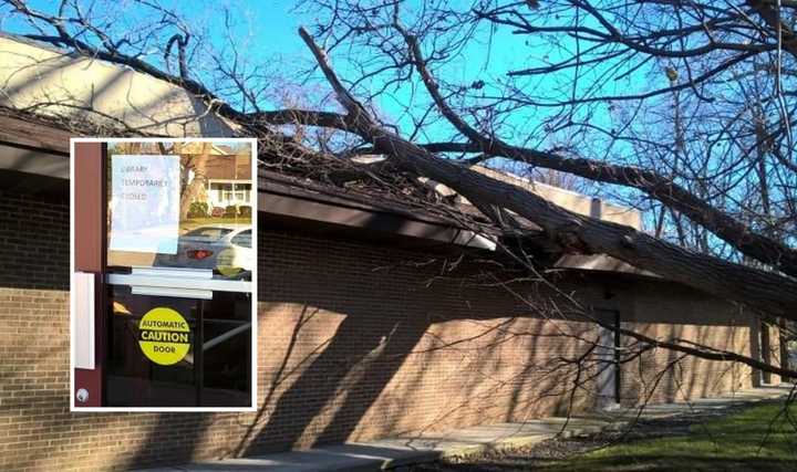 The library was temporarily closed while officials inspected the building and clear the wreckage.