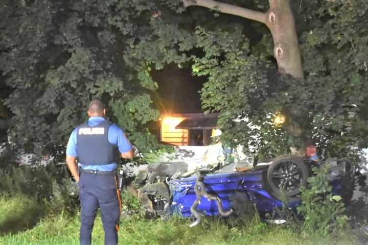 Driver Critically Injured When Mustang Rolls, Hits Tree, Catches Fire On Route 208 In Fair Lawn