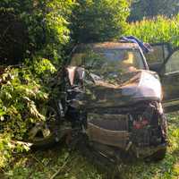 <p>One person was seriously injured after a Jeep veered off the road and landed in a patch of woods in Northampton County Friday morning, authorities said.</p>