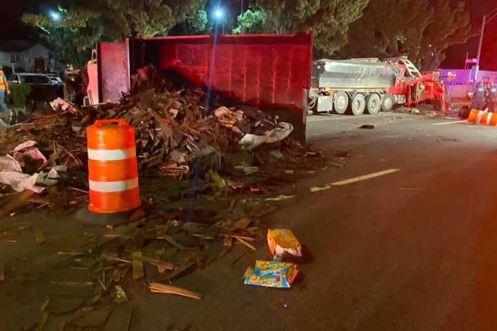 Dump Truck Crash On Long Island Causes Fuel Spill