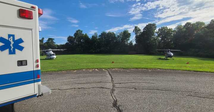 A child and a teen were airlifted with serious injuries after their dirt bikes crashed and overturned in Warren County Saturday afternoon, state police said.