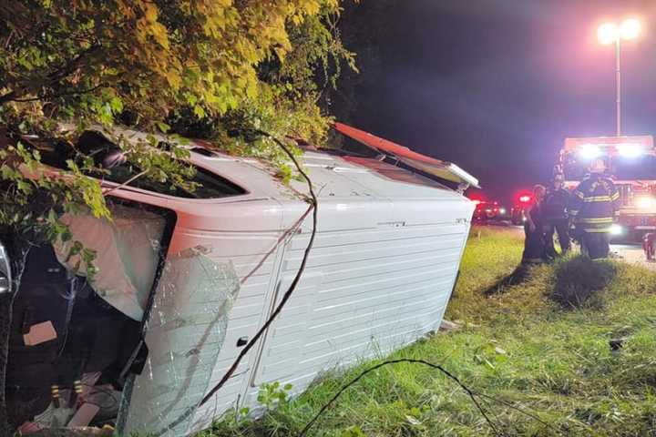 Bucks Crews Rescue Trapped Driver After Van Veers Off I-295