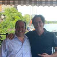 <p>Actor Kim Coates with the owner of the Ole Savannah Southern Table and Bar in KIngston.</p>