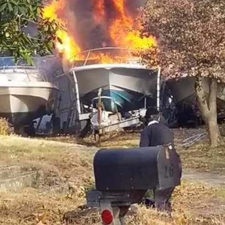 A fire broke out in a boat and trailer, leaving an Airmont home with damage.