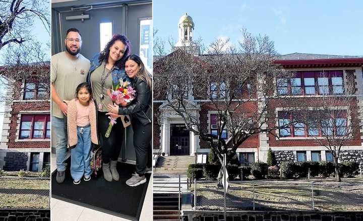 Kayla Lopez with Nastasha Madrid (right), John Lopez, and Jessica Foster (center) at Cliffside Park School #3.