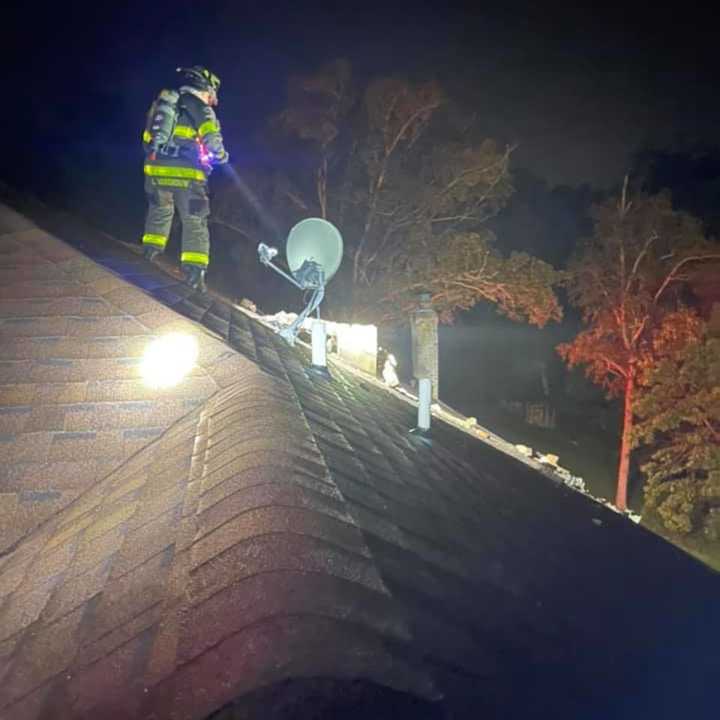 A wicked bolt of lightning blasted the chimney of a Warren County home, scattering debris across the roof and yard, authorities said.