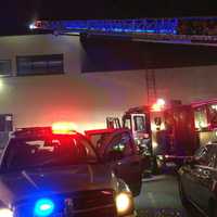 <p>Several ladder trucks helped contain the Industrial Avenue fire in Ridgefield Park.</p>