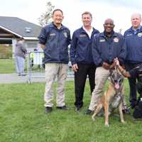 <p>Bergen County Sheriff Anthony Cureton (center) joined K-9 Unit members at the event.</p>