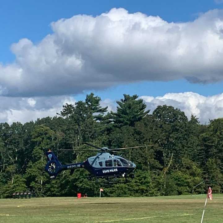 Massachusetts State Police airlifted a motorcyclist to a hospital following a crash.