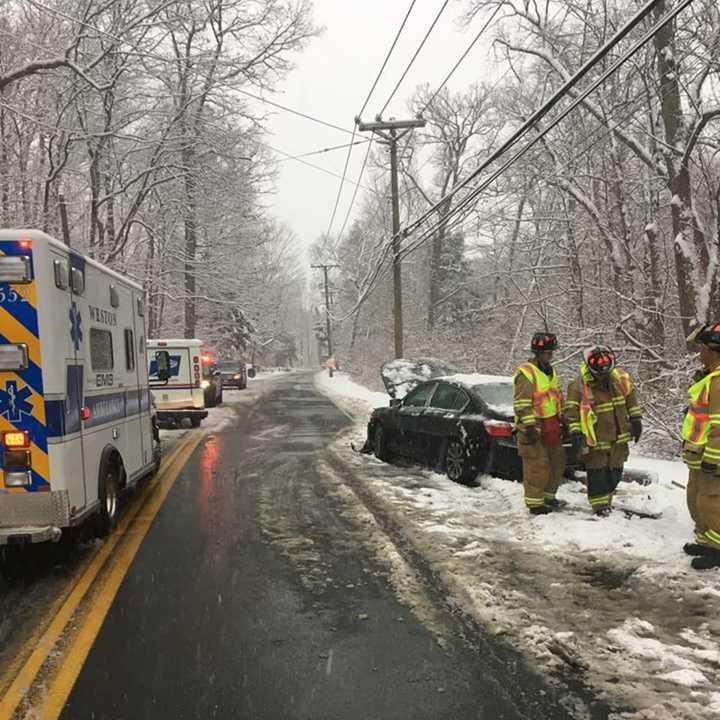 One person was injured in a crash on Good Hill Road in Weston on Saturday afternoon.