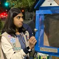 <p>Ishika Ranka at the unveiling of her Little Free Library in Continental Soldiers Field in Mahwah.</p>