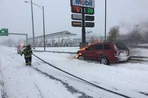 Car Bursts Into Flames During Snowstorm Near I-95 Rest Area In Fairfield