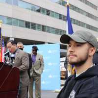 <p>Newark Officer Nicholas Edert after being released from University Hospital.</p>