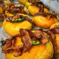 <p>Bacon, cheese, jalapenos bagel.</p>