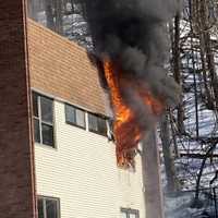 <p>The fire coming from the second-floor apartment.</p>