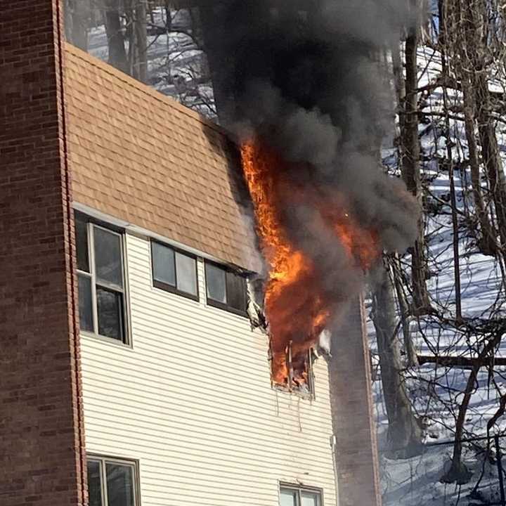 The fire coming from the second-floor apartment.